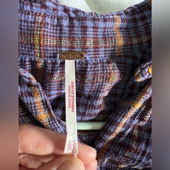 Free People: Purple Plaid Button-Up Shirt: Size XS - Picture 5 of 5